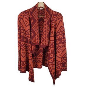 Staring at Stars Cardigan Sweater XS Orange‎ Boho Southwestern Aztec Waterfall